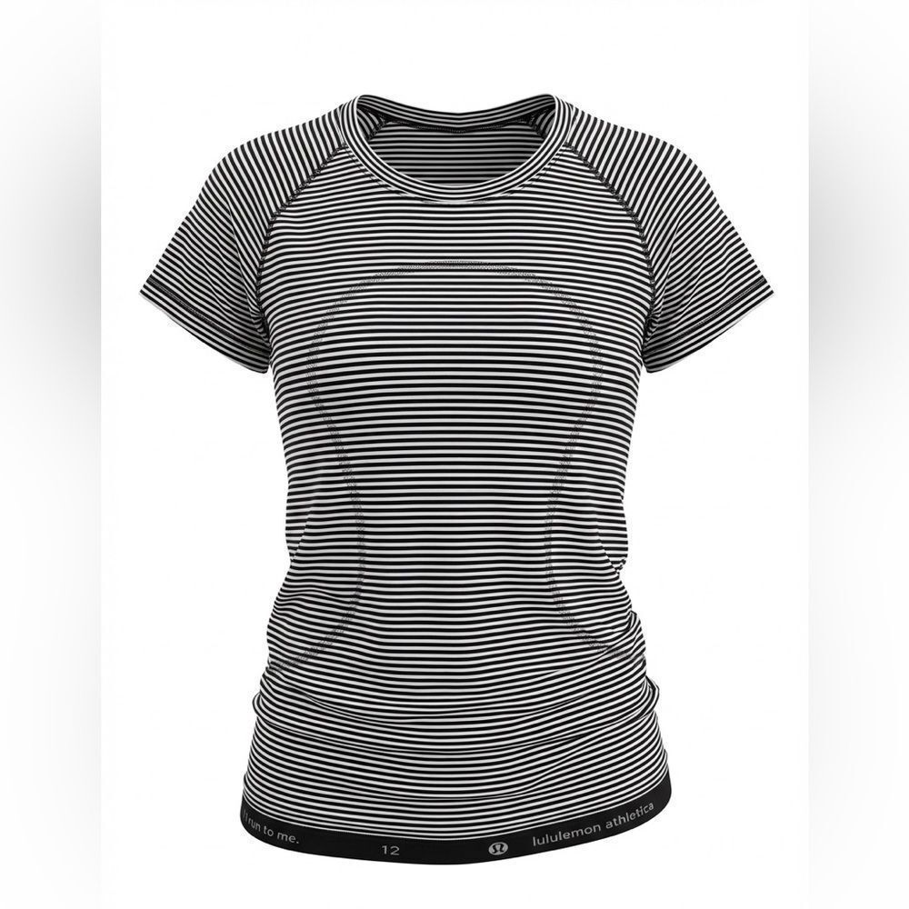 lululemon athletica women’s Black and White Striped Short Sleeve Tee size 12